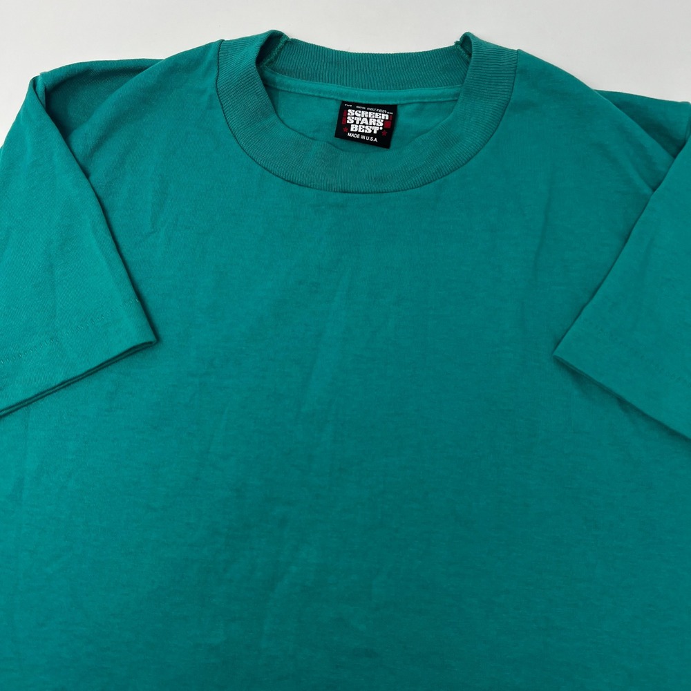 Screen Stars Best Vintage 90s Single Stitch Blank T-Shirt‎ Turquoise Teal Medium
